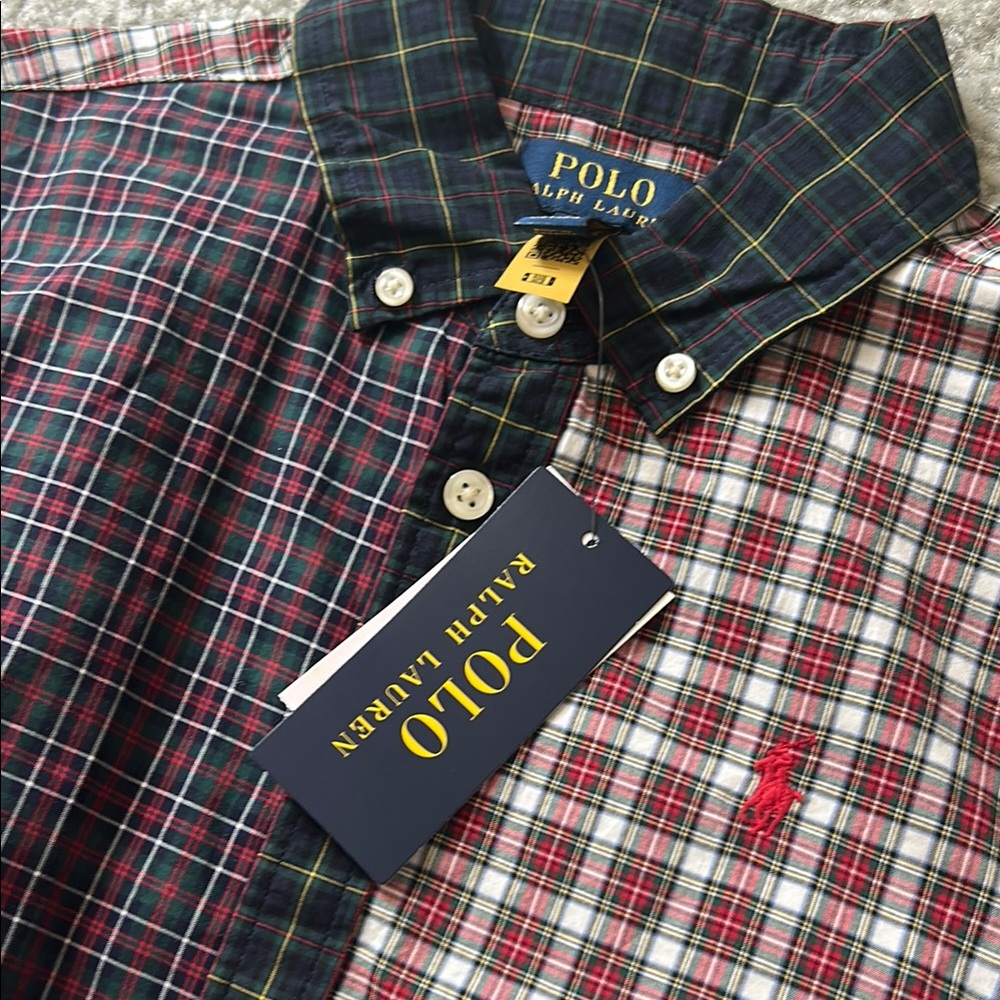 Ralph Lauren Red and Black Buttoned A-Line Dress with Mandarin Collar - Picture 2 of 5